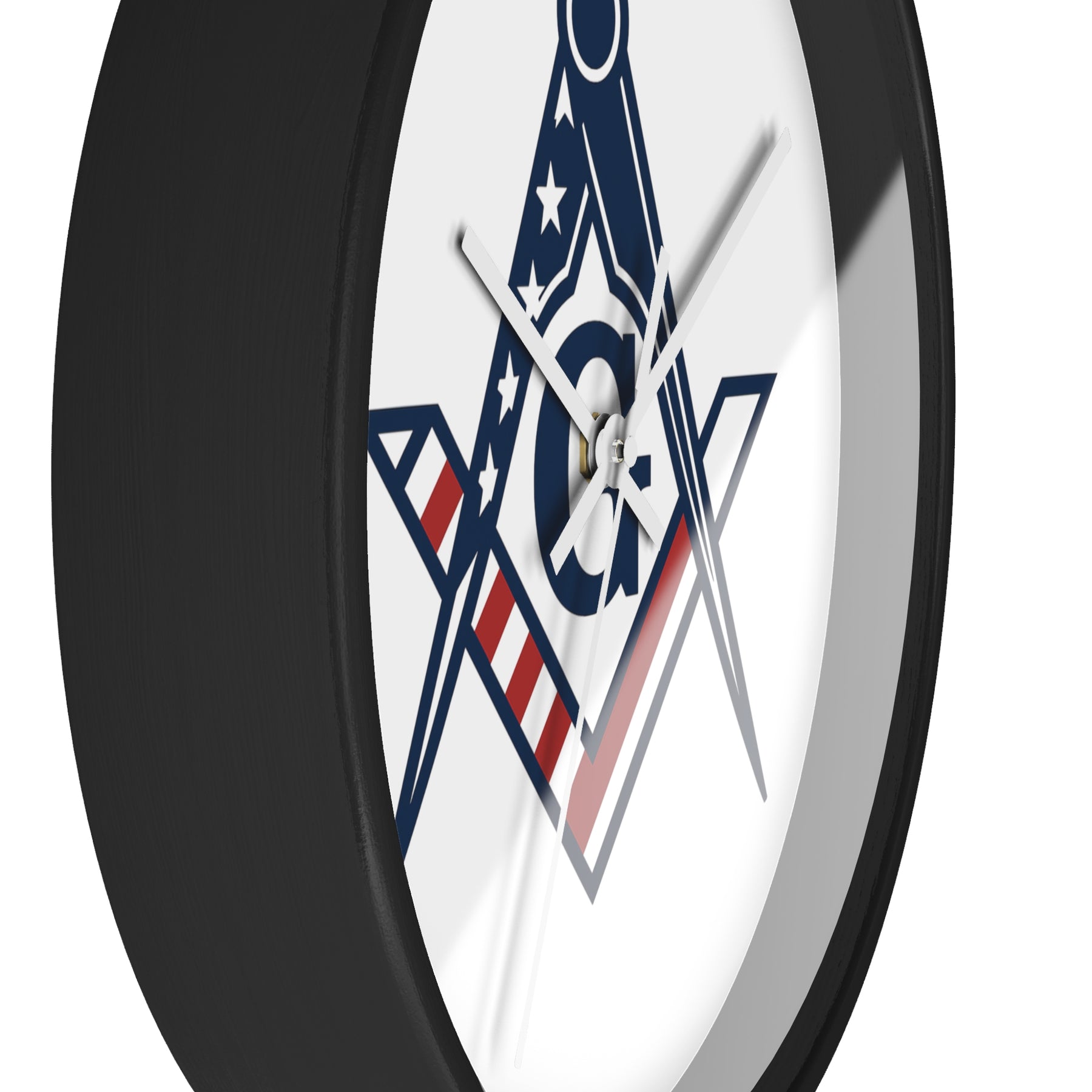 Master Mason Blue Lodge Clock - Square & Compass G with American Flag Design - Bricks Masons
