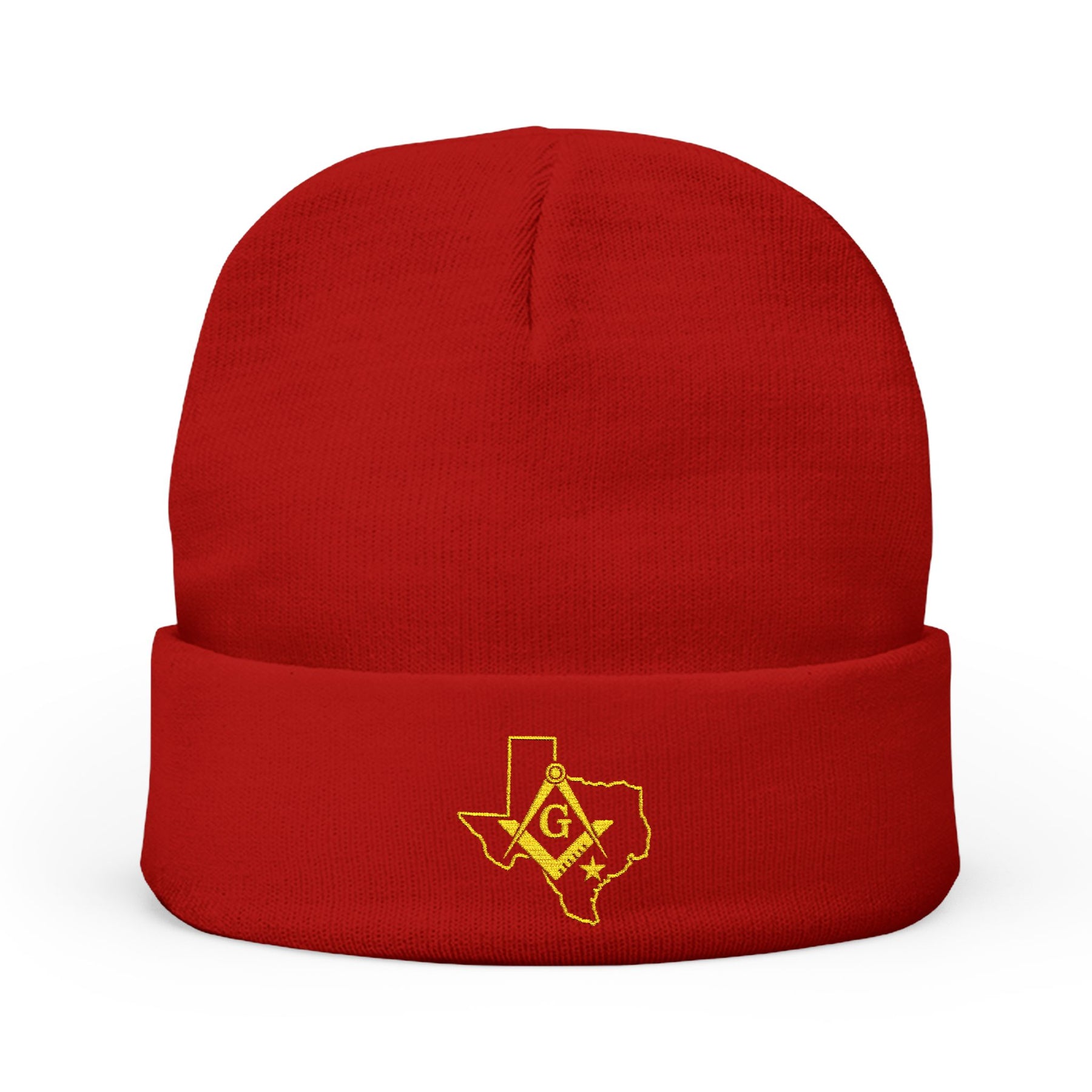 Master Mason Blue Lodge Beanie - Knit Embroidery Gold Square & Compass G Texas Mason - Bricks Masons