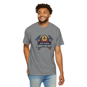 Master Mason Blue Lodge T-Shirt - Garment-Dyed Firefighter Tee - Bricks Masons