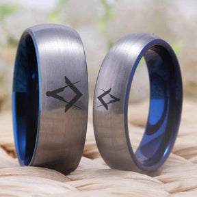 Master Mason Blue Lodge Ring - Silver With Blue Tungsten Personalizable