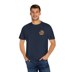 Master Mason Blue Lodge T-Shirt - Garment-Dyed US Flag Square & Compass G - Bricks Masons