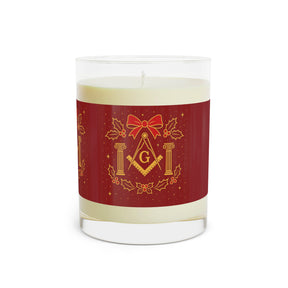 Master Mason Blue Lodge Candle - Square & Compass G and Twin Pillars Christmas Edition - Bricks Masons