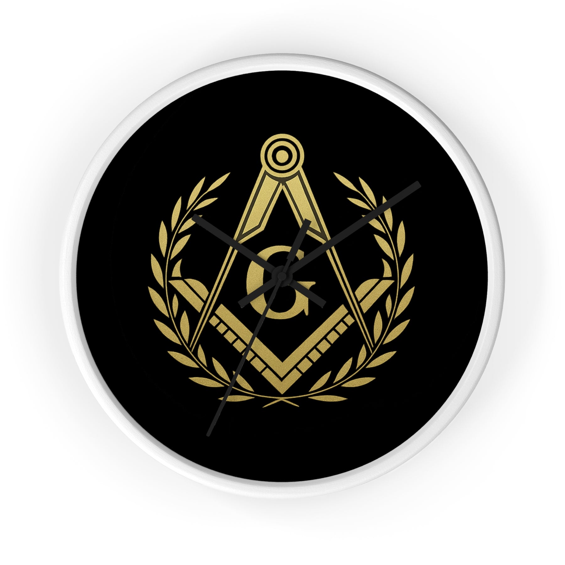 Master Mason Blue Lodge Clock - Wreath with Square & Compass G in Wooden Frame - Bricks Masons