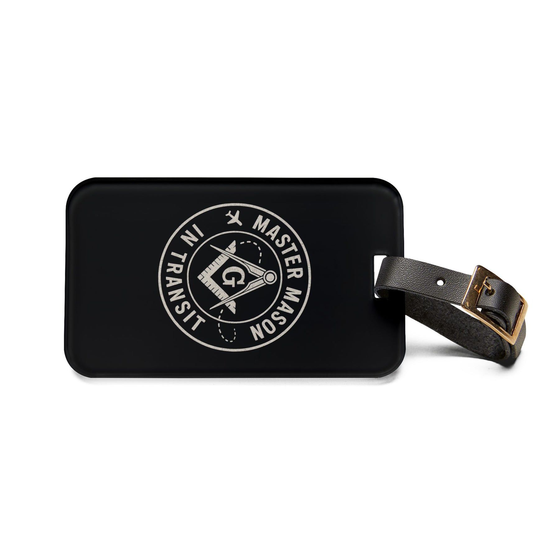 Master Mason Blue Lodge Luggage Tag - Mason in Transit Black Leather Strap - Bricks Masons