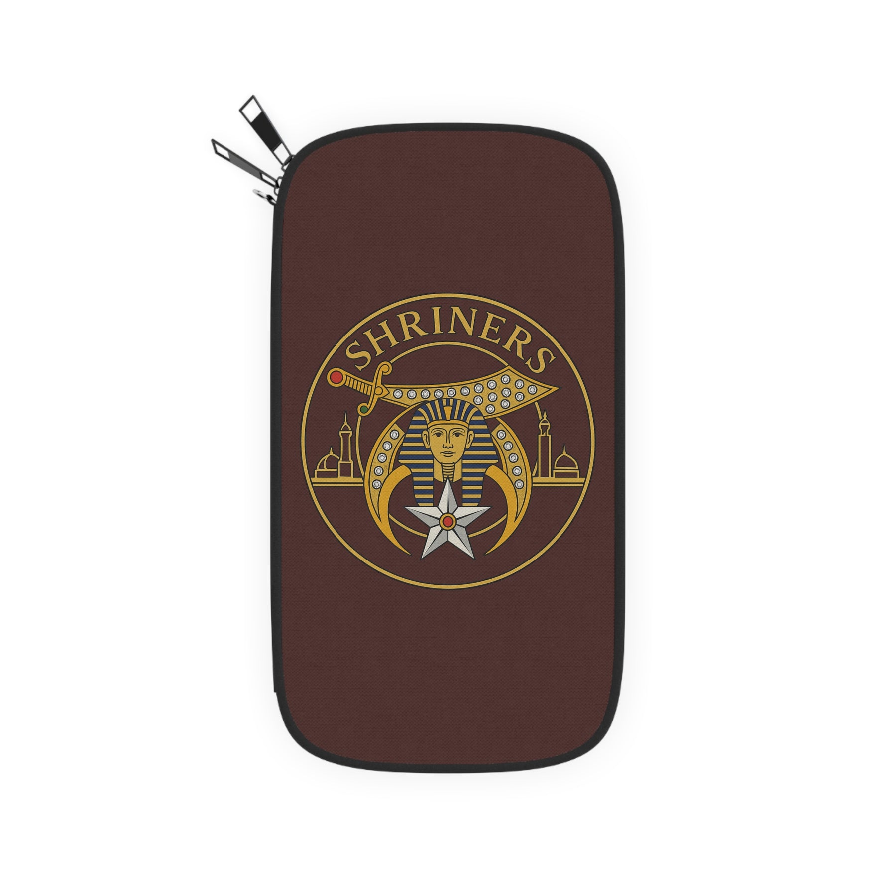 Shriners Passport Wallet - Brown With Shoulder & Wrist Strap - Bricks Masons