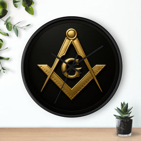 Master Mason Blue Lodge Clock - S&C with G Design on Wood Frame - Bricks Masons