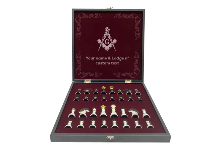 Master Mason Blue Lodge Chess Set - Black Marble Pattern - Bricks Masons