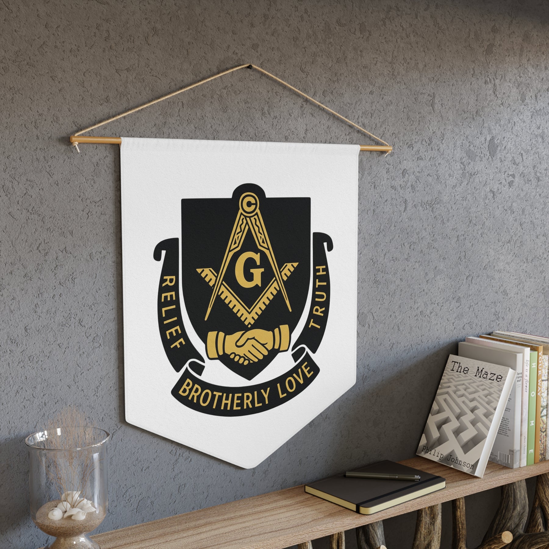 Master Mason Blue Lodge Pennant - Relief Brotherly Love Truth - Bricks Masons