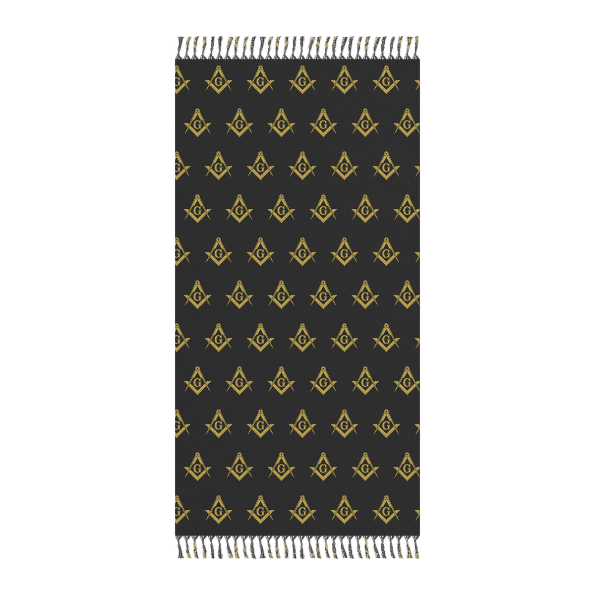 Master Mason Blue Lodge Towel - Black Polyester With Knotted Tassels - Bricks Masons