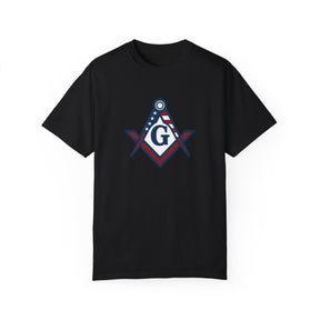 Master Mason Blue Lodge T-Shirt - Garment-Dyed USA Flag Mason - Bricks Masons