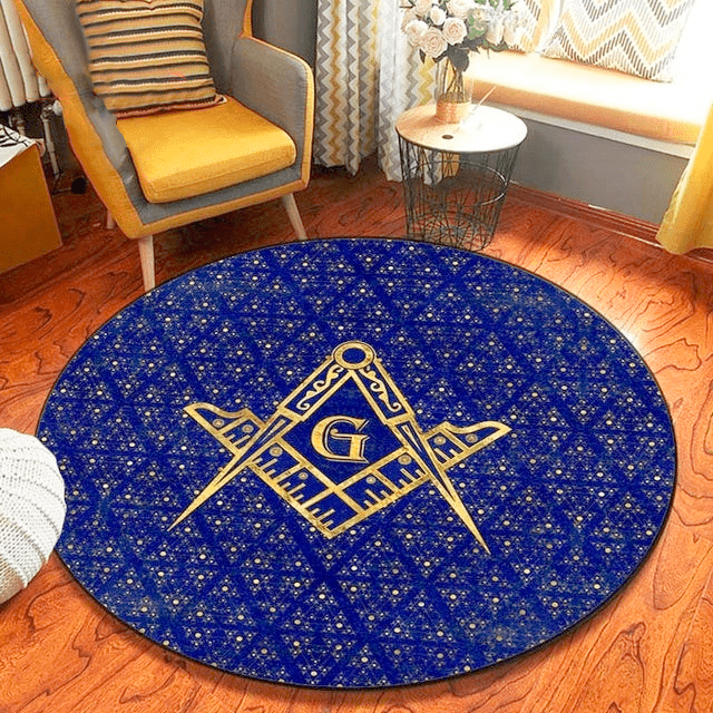 Master Mason Blue Lodge Rug - Square and Compass G Round