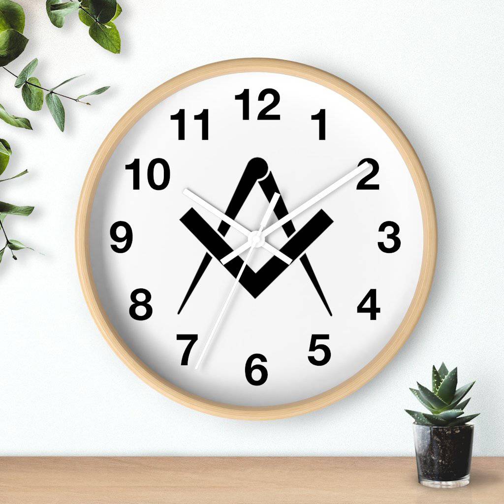 Master Mason Blue Lodge Clock - Wooden Frame Square & Compass