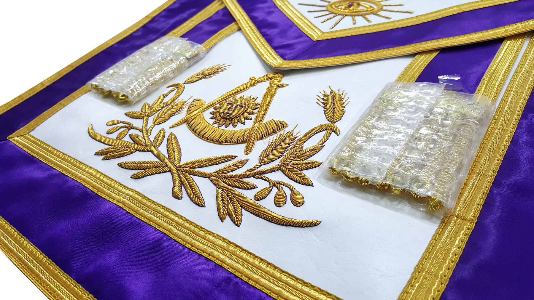 Past Master Blue Lodge Apron - Purple with Gold Hand Embroidery