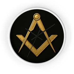 Master Mason Blue Lodge Clock - Classic Square & Compass on Wood Frame - Bricks Masons