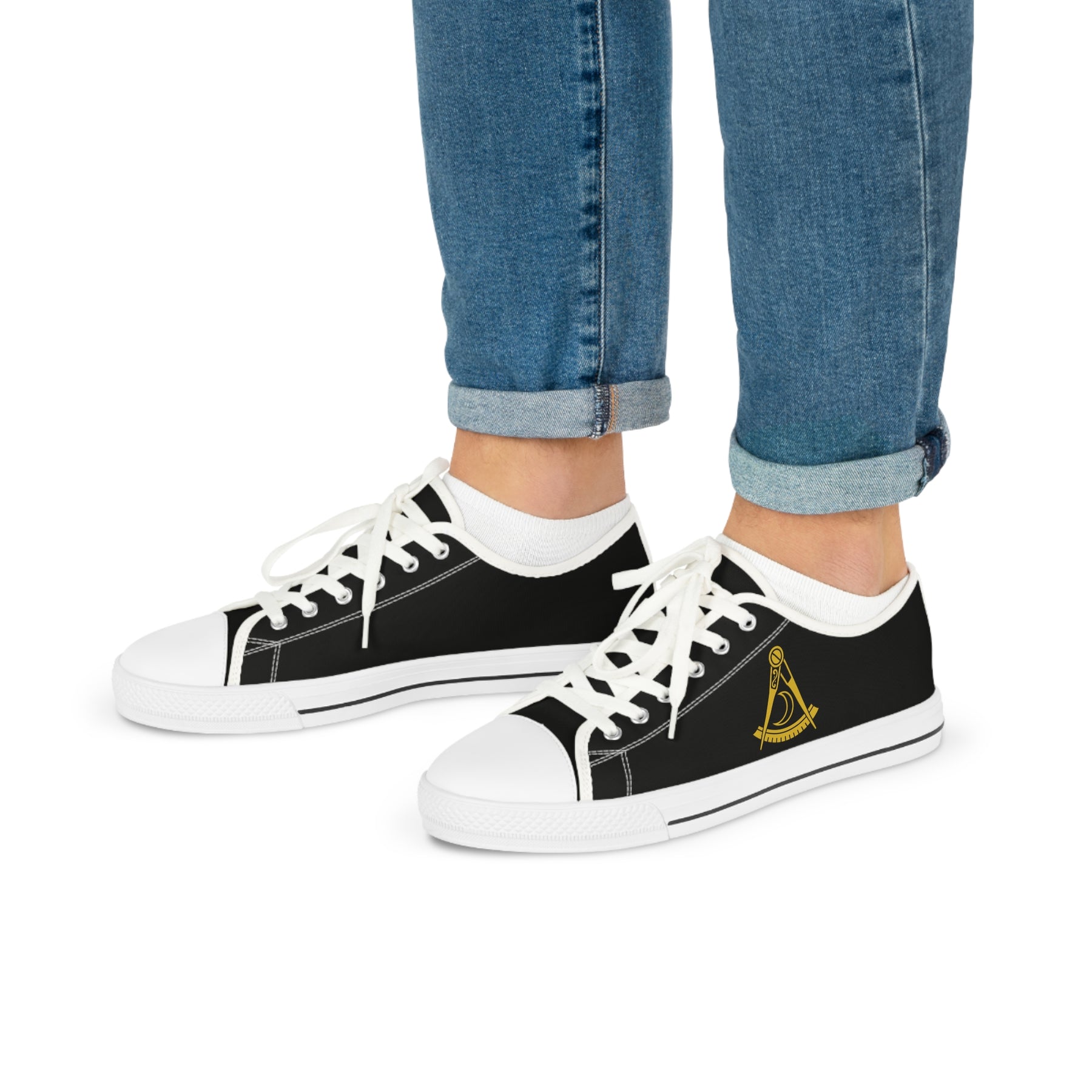 District Deputy Grand Master Blue Lodge Sneaker - Low Top Sneaker Black & White Gold Emblem - Bricks Masons