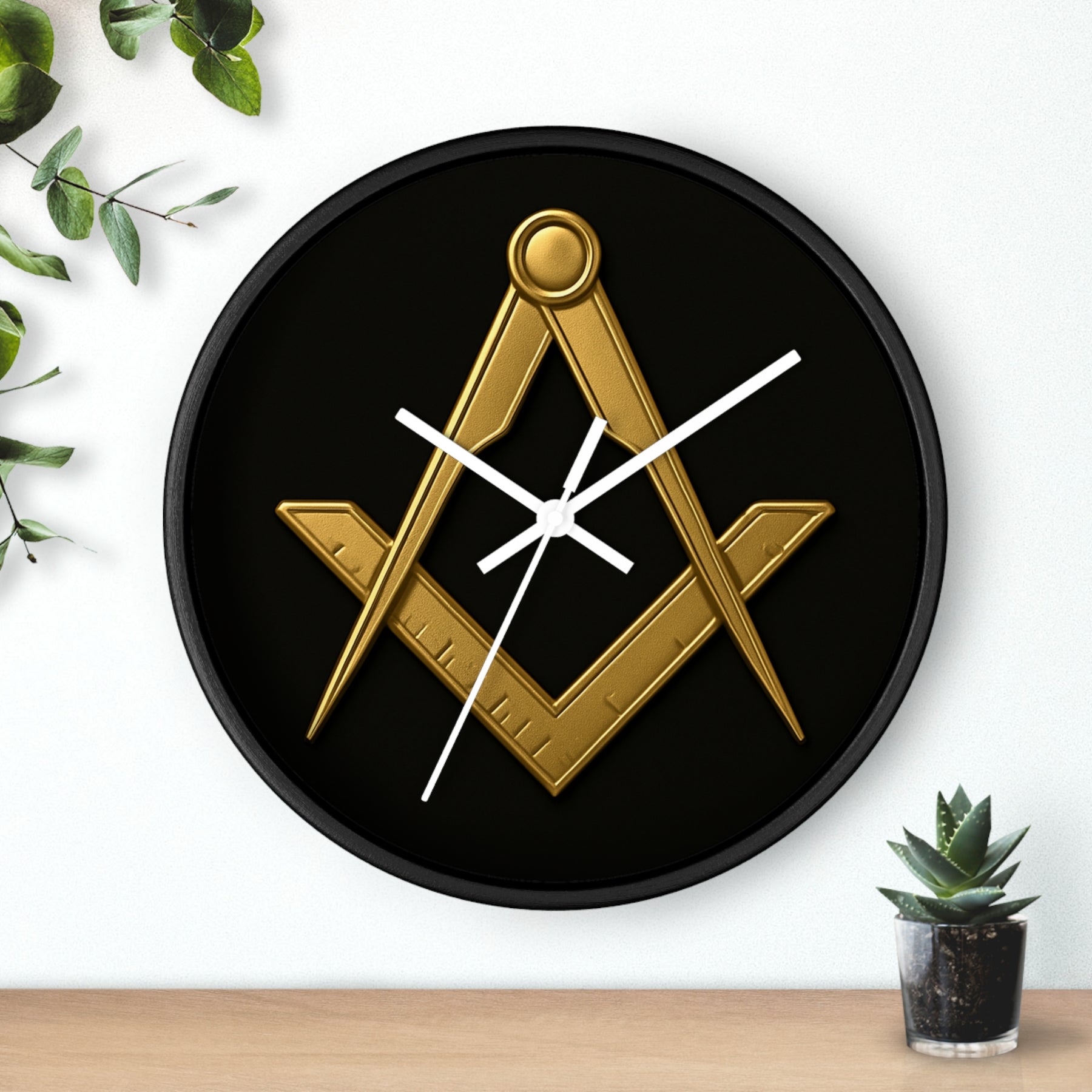 Master Mason Blue Lodge Clock - Classic Square & Compass on Wood Frame - Bricks Masons