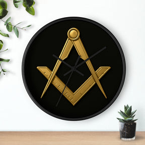 Master Mason Blue Lodge Clock - Classic Square & Compass on Wood Frame - Bricks Masons