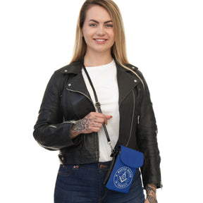 Master Mason Blue Lodge Cell Phone Wallet - Mason In Transit Blue Microfiber Leather - Bricks Masons