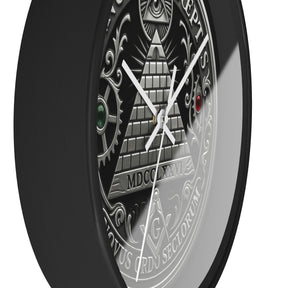 Master Mason Blue Lodge Clock - S&C with Pyramid & All Seeing Eye Latin Motto - Bricks Masons