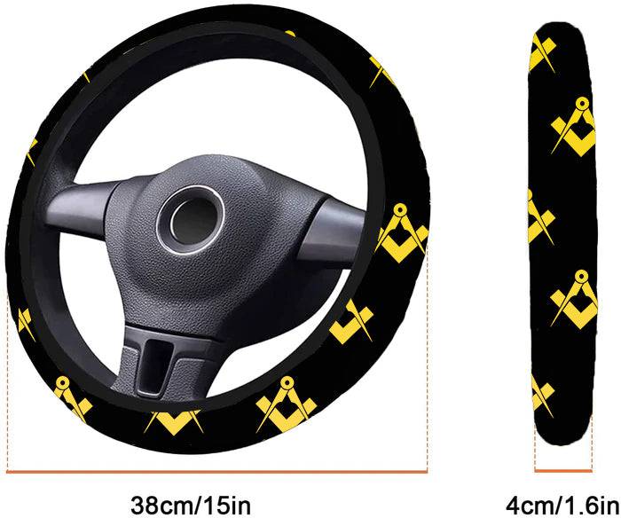 Master Mason Blue Lodge Steering Wheel Cover - White & Gold