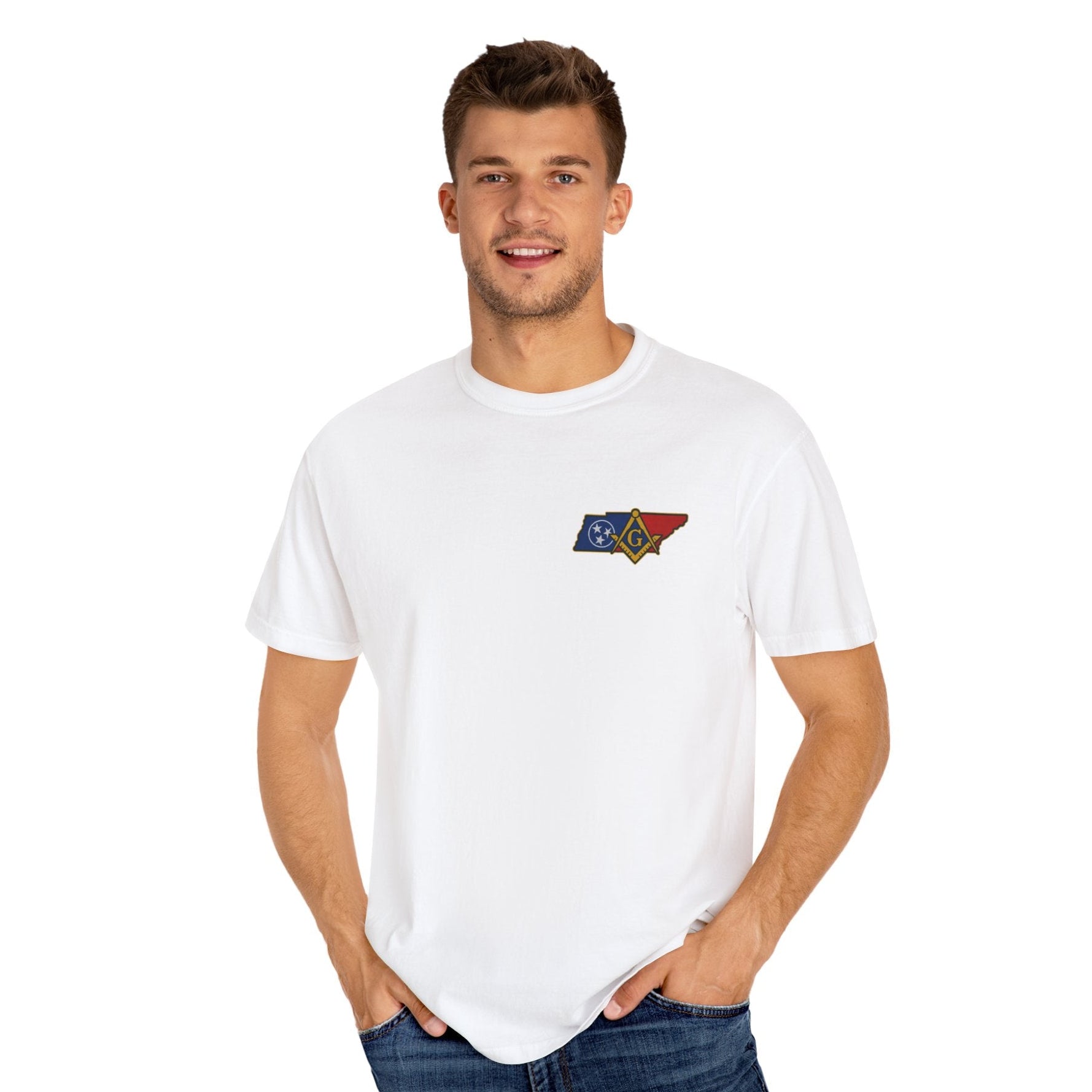 Master Mason Blue Lodge T-Shirt - Garment-Dyed Tennessee Mason - Bricks Masons