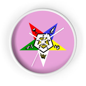 OES Clock - Classic Wood Frame with Star Emblem Design - Bricks Masons