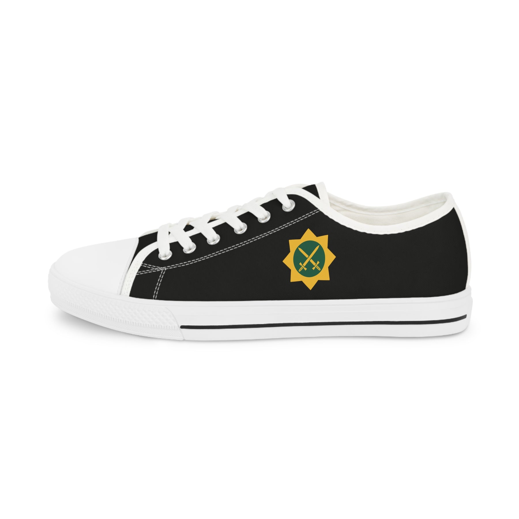 Red Cross of Babylone Sneaker - Low Top Sneaker Black & White Gold & Green Emblem - Bricks Masons
