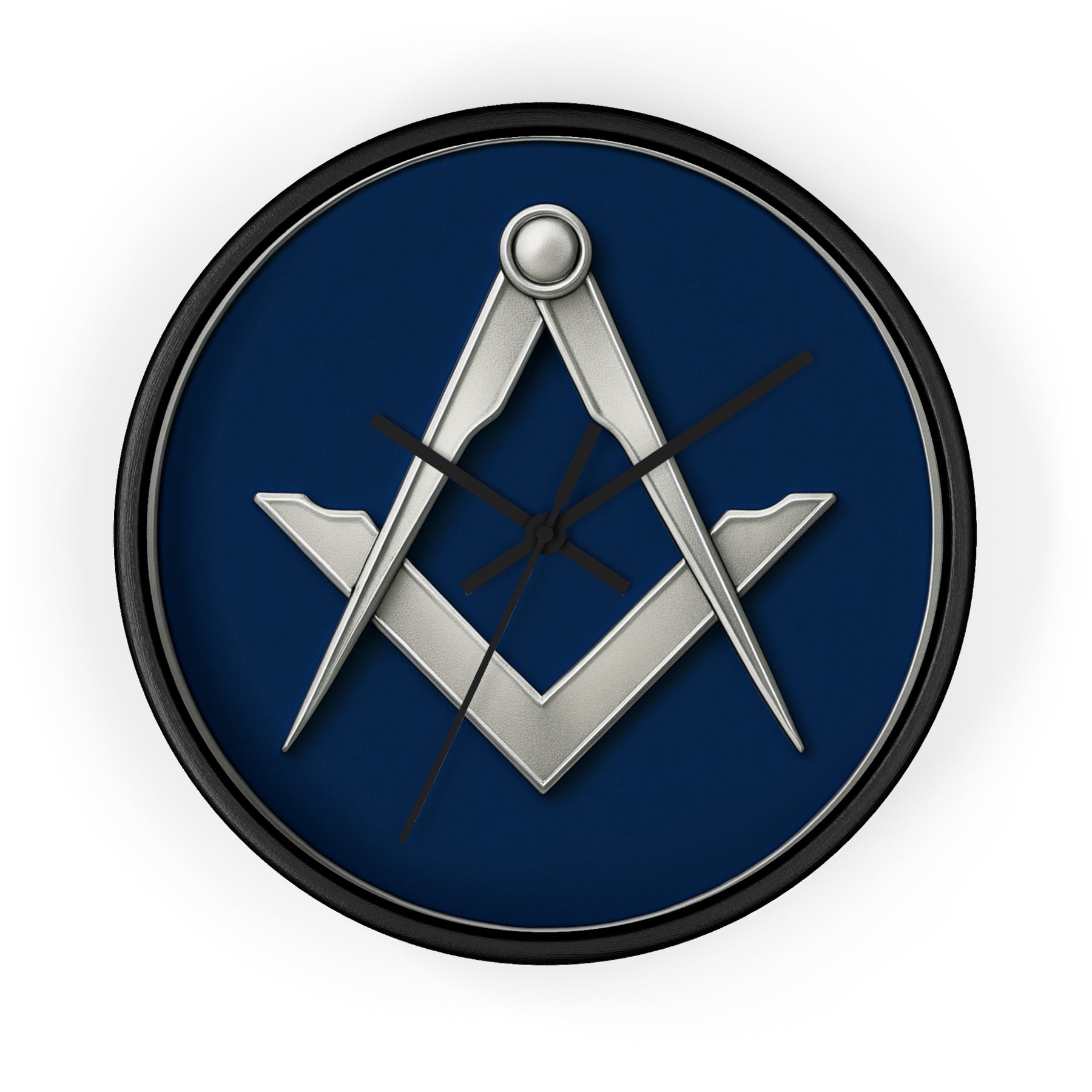 Master Mason Blue Lodge Clock - Minimalist Square & Compass in Wooden Frame - Bricks Masons