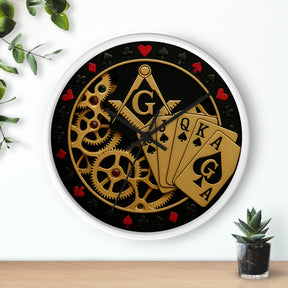 Master Mason Blue Lodge Clock - S&C G with Deck of Cards & Gear - Bricks Masons
