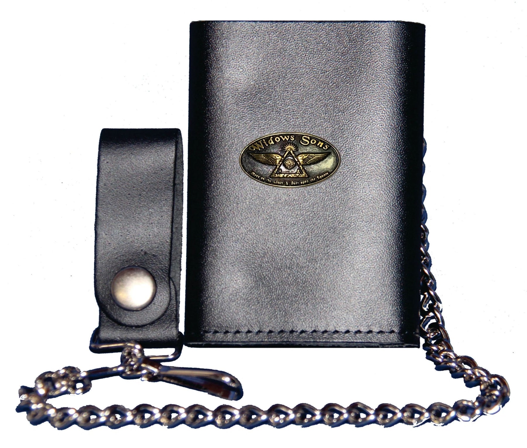 Widows Sons Wallet - Genuine Leather Biker's Black Leather Tri-fold Wallet - Made In USA - Bricks Masons