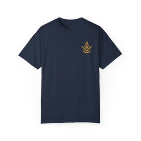 Past Master Blue Lodge T-Shirt - Garment-Dyed Square & Compass, Quadrant - Bricks Masons
