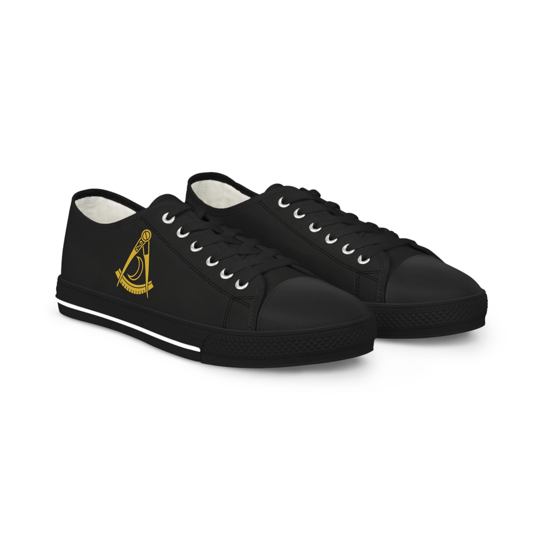 District Deputy Grand Master Blue Lodge Sneaker - Low Top Sneaker Black & White Gold Emblem - Bricks Masons