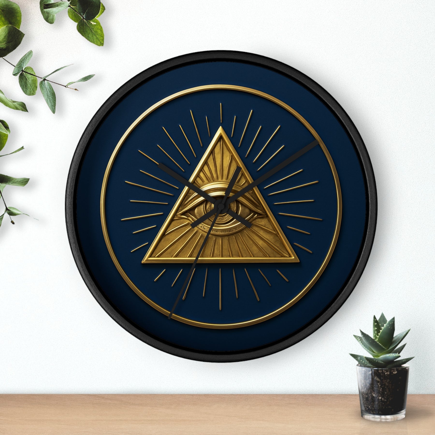 Eye of Providence Clock - Pyramid with All Seeing Eye Design on Wooden Frame - Bricks Masons
