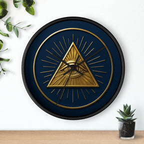 Eye of Providence Clock - Pyramid with All Seeing Eye Design on Wooden Frame - Bricks Masons