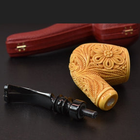 Master Mason Blue Lodge Meerschaum Pipe - Gold & Black Square and Compass G - Bricks Masons