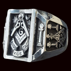 Masonic Ring Aude Vide Tace in Silver Masonry 2 x 2 cm 19 gr Art 90 - Bricks Masons