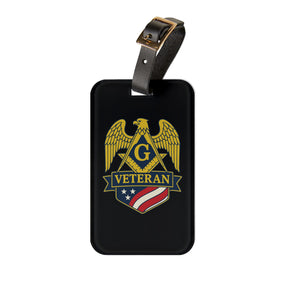 Master Mason Blue Lodge Luggage Tag - Black Veteran Mason With Black Leather Strap - Bricks Masons