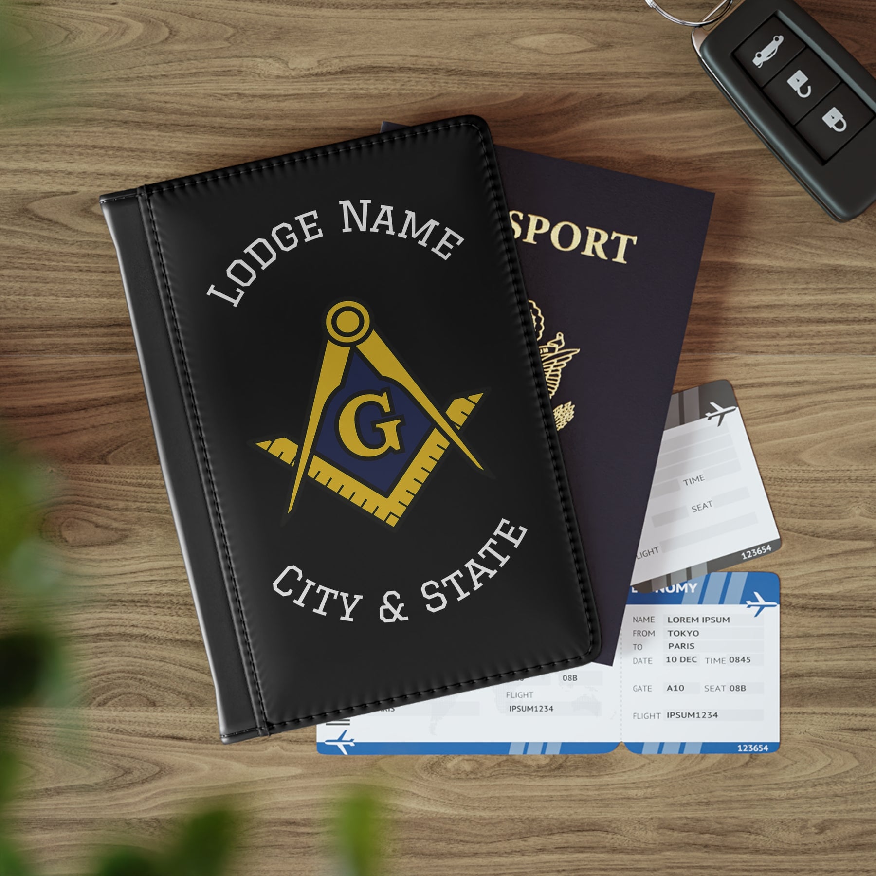 Master Mason Blue Lodge Passport Cover - Customizable PU Leather Inner Compartments - Bricks Masons