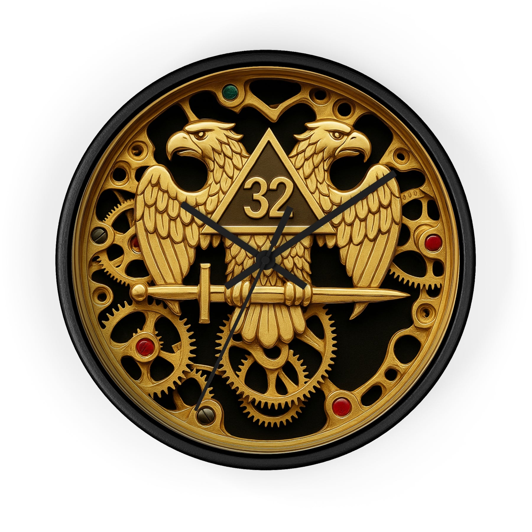 32nd Degree Scottish Rite Clock - Double Headed Eagle with Open Gear - Bricks Masons