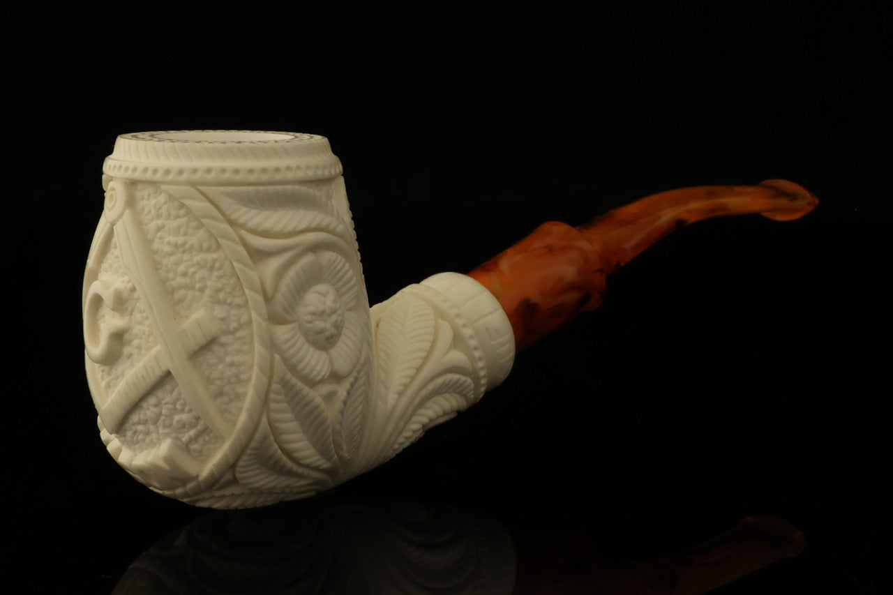 Master Mason Blue Lodge Meerschaum Pipe - Handcrafted With Fitted Case - Bricks Masons