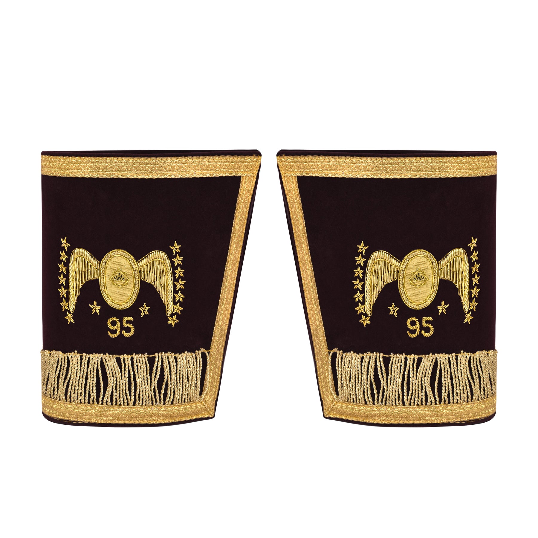 95th Degree Memphis Misraim Cuff - Maroon Velvet Golden Braid Hand Embroidered - Bricks Masons
