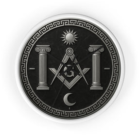 Master Mason Blue Lodge Clock - S&C with Pillars Sun & Moon on Wooden Frame - Bricks Masons