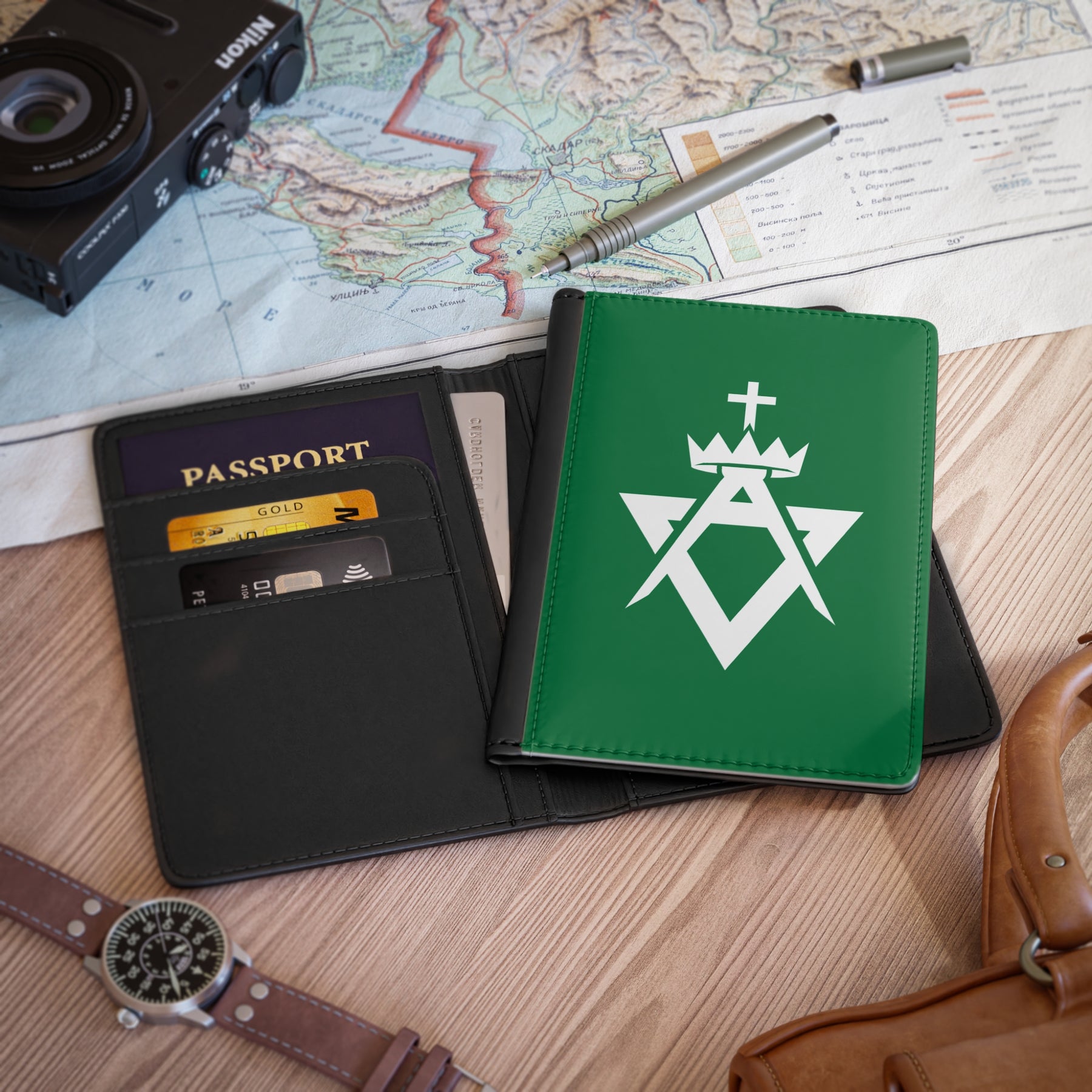 Allied Masonic Degrees Passport Cover - Green PU Leather - Bricks Masons