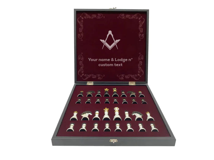 Master Mason Blue Lodge Chess Set - Black Marble Pattern - Bricks Masons