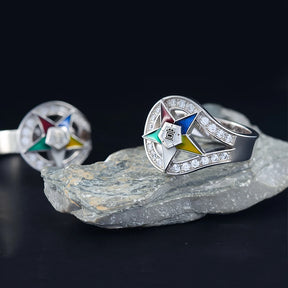 OES Ring - Colorful Star with Altar and Open Bible - Bricks Masons
