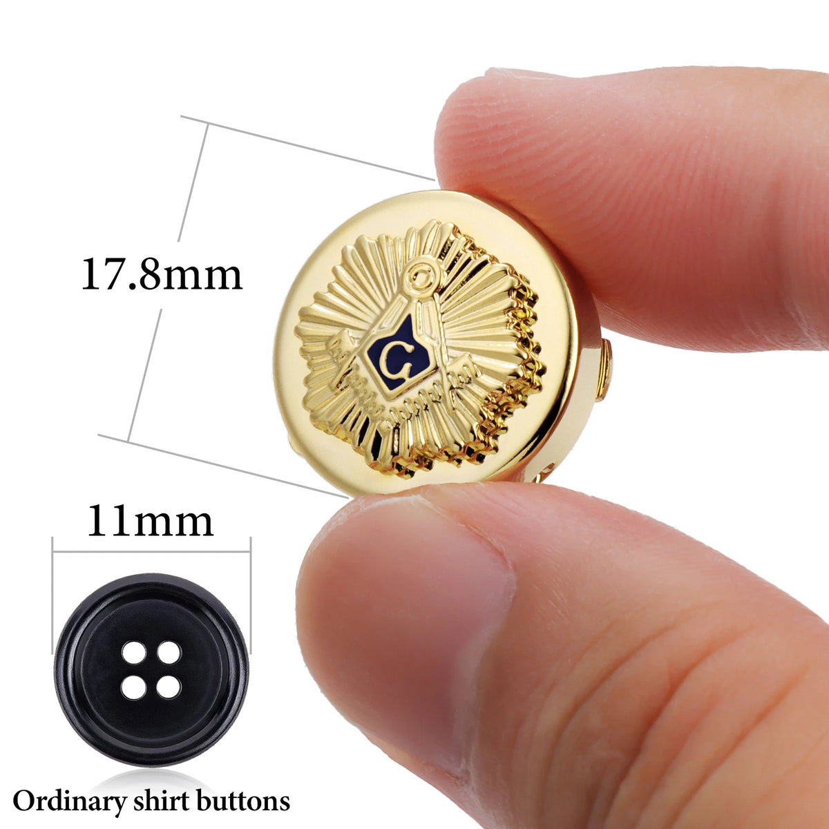 Master Mason Blue Lodge Button Cover - Gold Square & Compass G - Bricks Masons