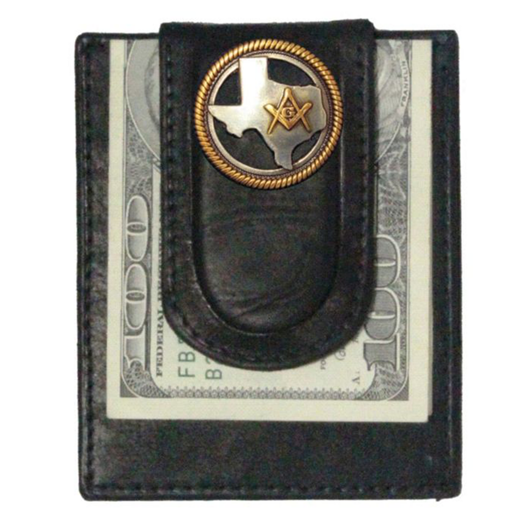 Master Mason Blue Lodge Wallet - Money Clip Black Leather - Bricks Masons