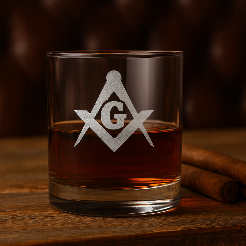 Master Mason Blue Lodge Whiskyglas – Winkelmaß und Zirkel mit G