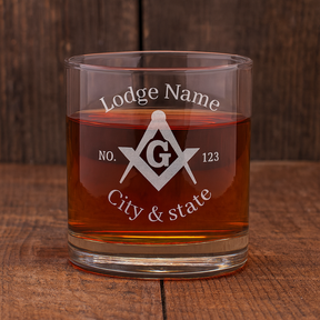 Master Mason Blue Lodge Whiskey Glass - Square & Compass G with Personalization