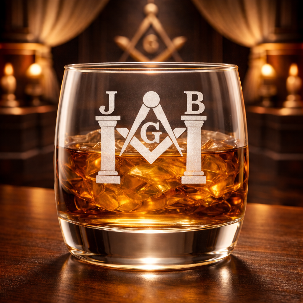 Master Mason Blue Lodge Whiskeyglas - S &amp; CG mit J&amp;B Säulen